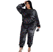 Black luxury Bling Two piece pant set. Plus size women’s Womenswear set.