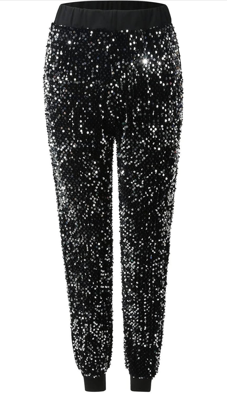 Black luxury Bling Two piece pant set. Plus size women’s Womenswear set.