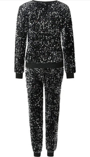 Black luxury Bling Two piece pant set. Plus size women’s Womenswear set.