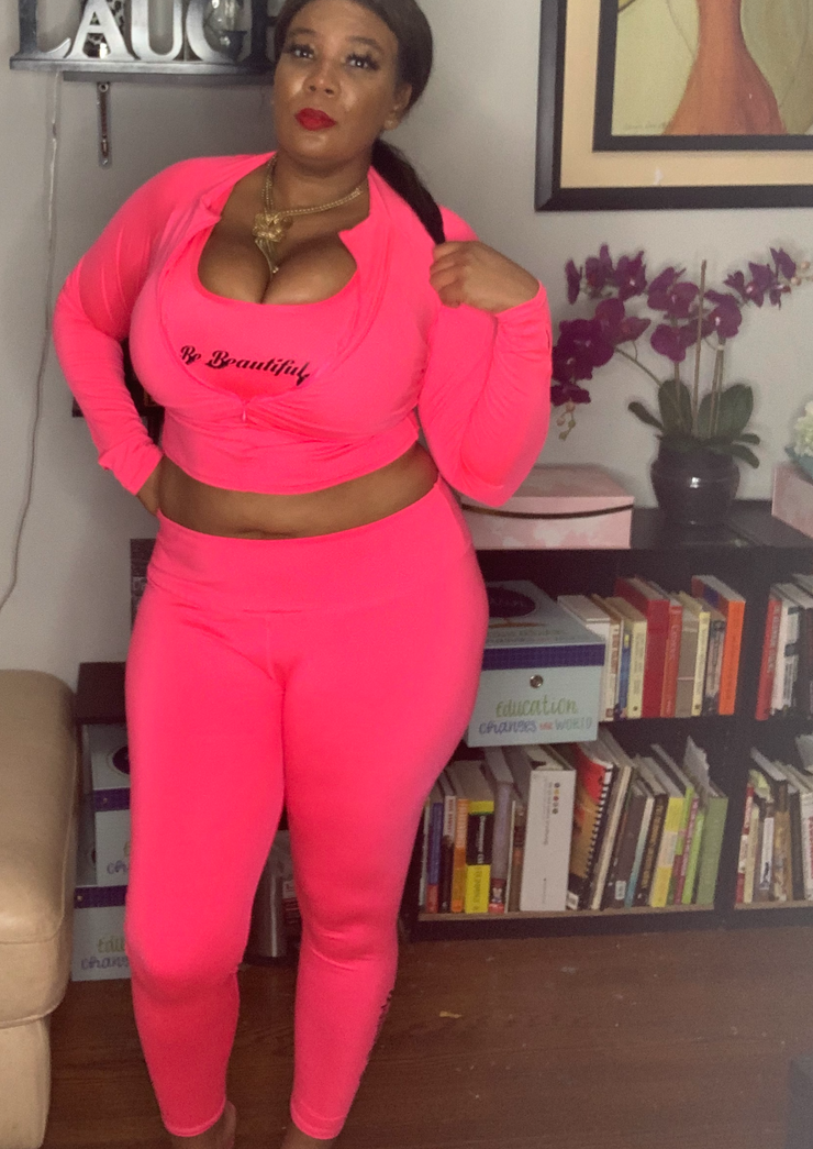 Hot Pink Curvy Girl -Plus size Be Beautiful Yoga Pants