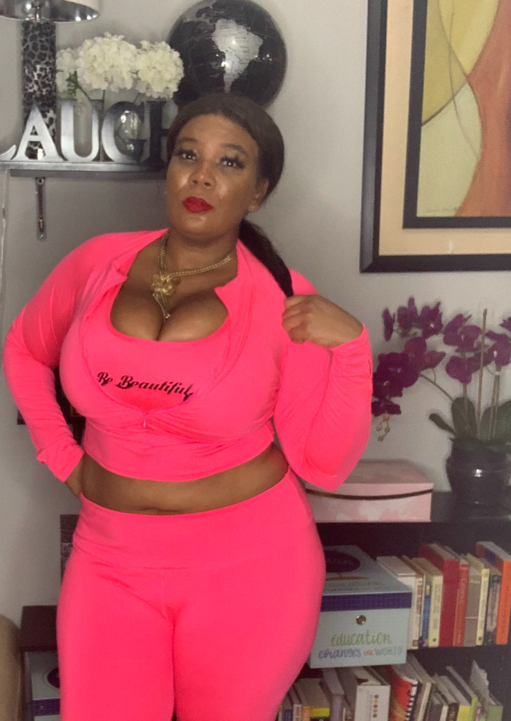 Hot Pink -Curvy Girl Be Beautiful Yoga Crop Jacket