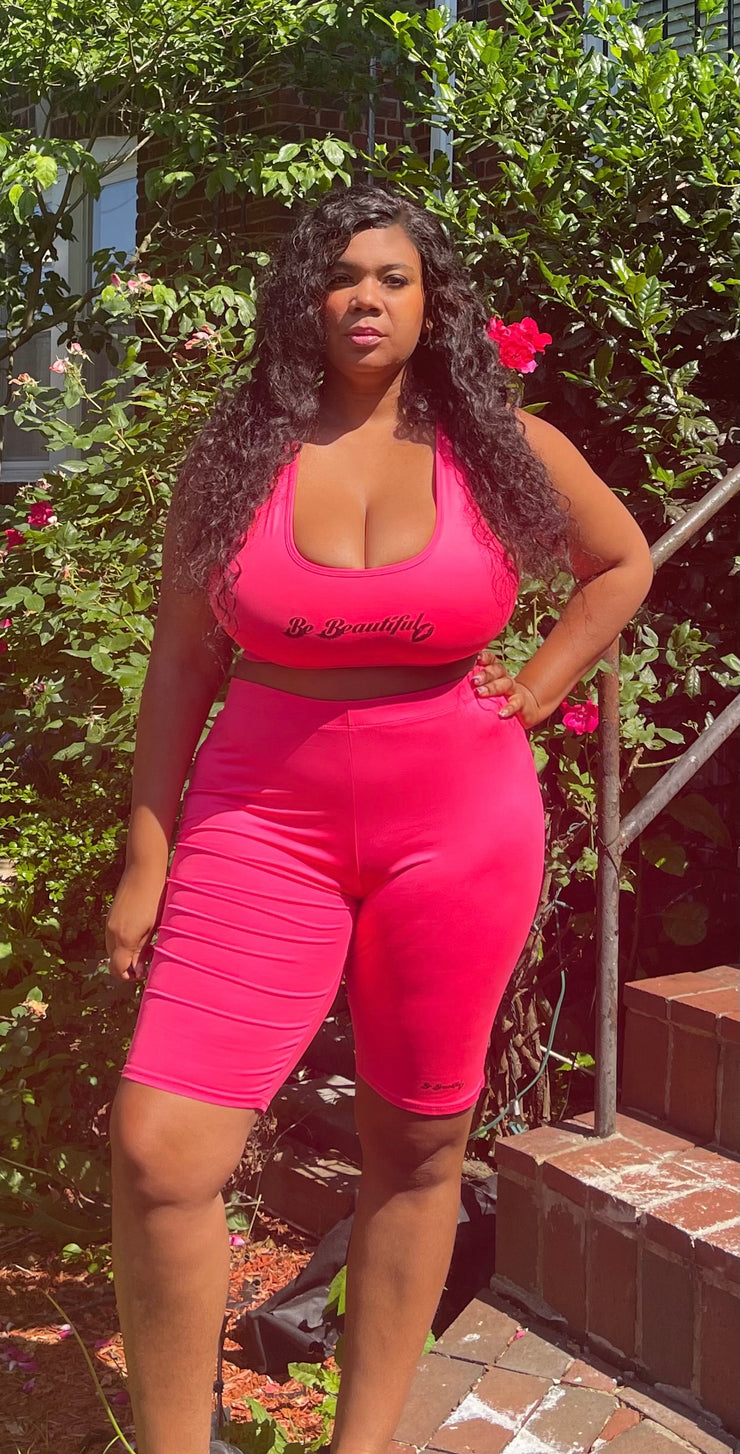Hot Pink Curvy Girl -Plus size Be Beautiful Yoga shorts  Pants