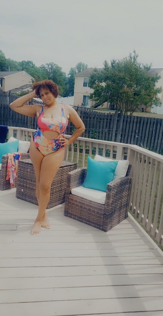 “Tropical storm “bathing suit with matching skirt