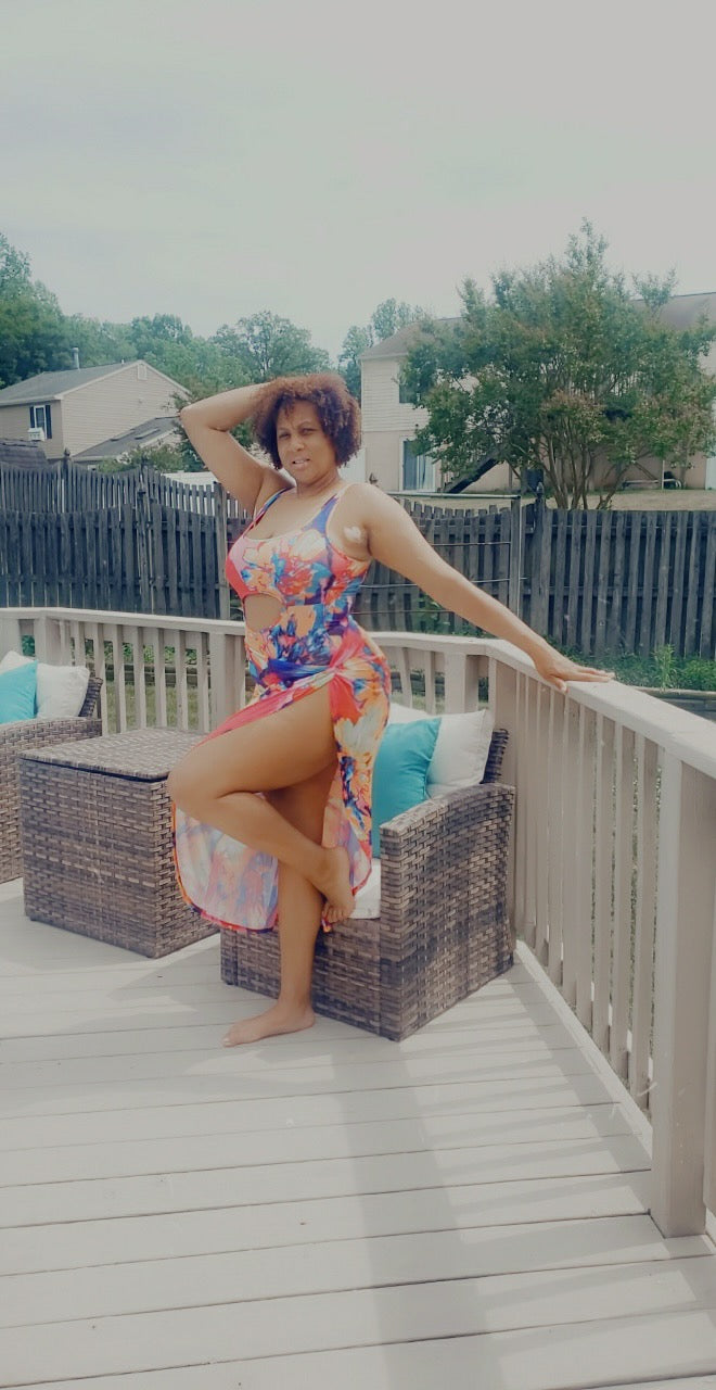 “Tropical storm “bathing suit with matching skirt